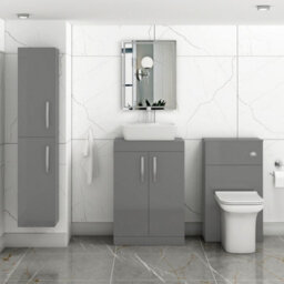 Royal Bathrooms 600mm Floor Standing Vanity Unit 2 Door Indigo Grey Gloss & Countertop Basin - Cube - thumbnail 2