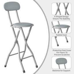 MCC Direct Single Folding Breakfast Bar Stool Padded High Chair Grey - thumbnail 3