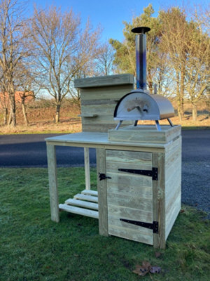 120Cm Outdoor Pizza Oven Storage Table, Build In Cupboard And Raised Back Panel With Shelves - image 1