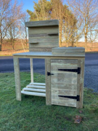 120Cm Outdoor Pizza Oven Storage Table, Build In Cupboard And Raised Back Panel With Shelves - thumbnail 3
