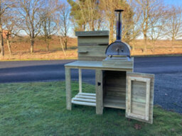 120Cm Outdoor Pizza Oven Storage Table, Build In Cupboard And Raised Back Panel With Shelves - thumbnail 2