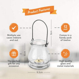 volila 12 Hanging Tealight Holders Clear Glass Candle Holders For Indoor & Outdoor Ambiance - Decorative For Home & Garden - thumbnail 2
