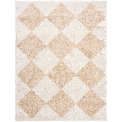 Livabliss Fossay Shaggy-Washable Beige High Pile Diamond Living Bedroom Rug 160 X 213 Cm Easy Care, Non Shedding - image 1