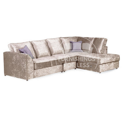 Furnishings For Less UK Crystal Crushed Velvet Fabric 5 Seater L Shaped Corner Sofa  Mink Right Hand Facing - Full Back - image 1