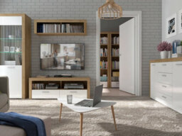 Impact Furniture Compact Storage Sideboard 4 Door Cabinet Cupboard White Gloss Oak Effect Balder - thumbnail 6