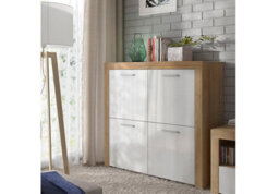 Impact Furniture Compact Storage Sideboard 4 Door Cabinet Cupboard White Gloss Oak Effect Balder - thumbnail 5
