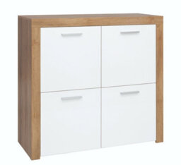 Impact Furniture Compact Storage Sideboard 4 Door Cabinet Cupboard White Gloss Oak Effect Balder - thumbnail 2