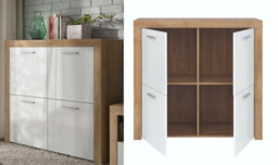 Impact Furniture Compact Storage Sideboard 4 Door Cabinet Cupboard White Gloss Oak Effect Balder - thumbnail 1