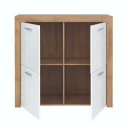 Impact Furniture Compact Storage Sideboard 4 Door Cabinet Cupboard White Gloss Oak Effect Balder - thumbnail 3