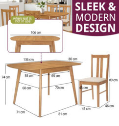 Hallowood Furniture Aston Butterfly Extending Table With 6 Chairs (Light Oak Colour) - thumbnail 3