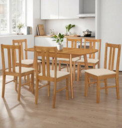 Hallowood Furniture Aston Butterfly Extending Table With 6 Chairs (Light Oak Colour)