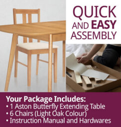 Hallowood Furniture Aston Butterfly Extending Table With 6 Chairs (Light Oak Colour) - thumbnail 7