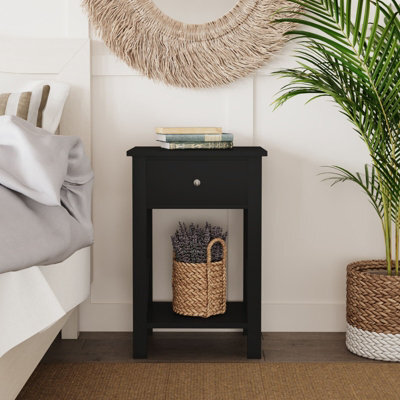 Urbn-Living Urbnliving 60Cm Height Black Wooden 1-Drawer Bedside Sofa Side End Table X-Frame Nightstand With Storage Shelf - image 1