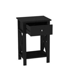 Urbn-Living Urbnliving 60Cm Height Black Wooden 1-Drawer Bedside Sofa Side End Table X-Frame Nightstand With Storage Shelf - thumbnail 5