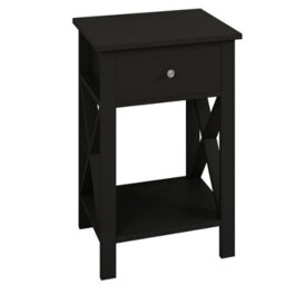Urbn-Living Urbnliving 60Cm Height Black Wooden 1-Drawer Bedside Sofa Side End Table X-Frame Nightstand With Storage Shelf - thumbnail 3