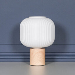 Axl Scandi Frosted Fluted Glass Table Lamp With Wood Effect Base - thumbnail 3