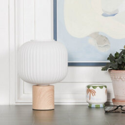 Axl Scandi Frosted Fluted Glass Table Lamp With Wood Effect Base - thumbnail 4