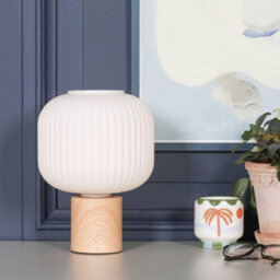 Axl Scandi Frosted Fluted Glass Table Lamp With Wood Effect Base