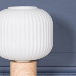 Axl Scandi Frosted Fluted Glass Table Lamp With Wood Effect Base - thumbnail 2