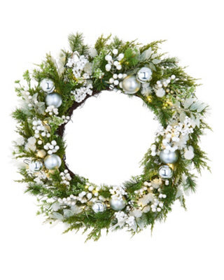 Werchristmas 76 Cm Pre-Lit White Berry Mixed-Tip Artificial Christmas Wreath, 40 Warm White Leds - image 1