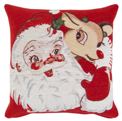Velosso Festive Design Red Cushion, Cotton Chenille, Zip Closure, Machine Washable - Red