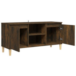 Berkfield Tv Cabinet With Solid Wood Legs Smoked Oak 103.5X35X50 Cm - thumbnail 4