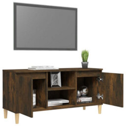Berkfield Tv Cabinet With Solid Wood Legs Smoked Oak 103.5X35X50 Cm - thumbnail 7