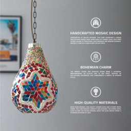 Ledsone Moroccan Turkish Mosaic Glass Pendant Light Adjustable Height Hanging Lamp Fixture For Living Room & Dining Room - thumbnail 3