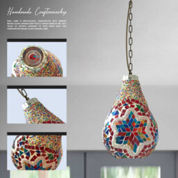 Ledsone Moroccan Turkish Mosaic Glass Pendant Light Adjustable Height Hanging Lamp Fixture For Living Room & Dining Room - thumbnail 4