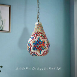 Ledsone Moroccan Turkish Mosaic Glass Pendant Light Adjustable Height Hanging Lamp Fixture For Living Room & Dining Room - thumbnail 2