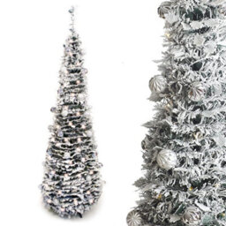 Best Artificial 6Ft Dual-Lights Snow Flocked Frosted Pop-Up Pre-Decorated Pre-Lit Christmas Tree