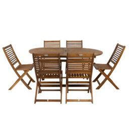 Charles Bentley Fsc Acacia Wooden Furniture Patio Oval Table & 6 Chairs (7 Pc) - thumbnail 2