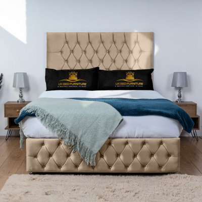 UKBEDFURNITURE Monaco Beige Plush  Divan Bed Base With 26 Inch Headboard - No Storage - image 1