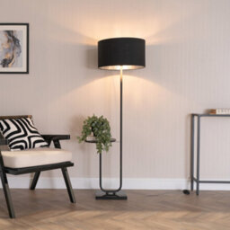 Valuelights Tavel Black Floor Lamp With Table And Black With Chrome Inner Lamp Shade