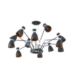 Luminosa Lighting Luminosa Retro 12 Light Multi Arm Ceiling Pendant Black, Gold, E14 - thumbnail 2