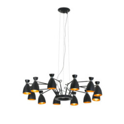 Luminosa Lighting Luminosa Retro 12 Light Multi Arm Ceiling Pendant Black, Gold, E14 - thumbnail 1
