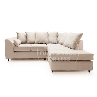 Furnishings For Less UK Casper Soft Chenille Fabric 3 To 4 Seater L Shaped Corner Sofa Beige Right Hand Facing - Scatter Back - image 1