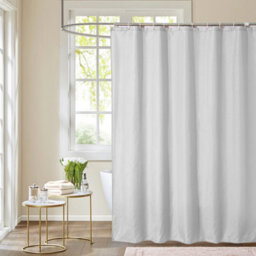 Neel Blue White Polyester Shower Curtain, Water-Resistant Bathroom Curtain With 12 Hooks - 180X200Cm
