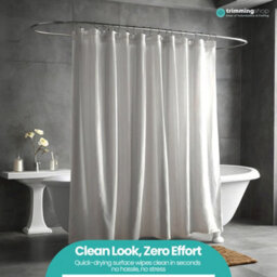 Neel Blue White Polyester Shower Curtain, Water-Resistant Bathroom Curtain With 12 Hooks - 180X200Cm - thumbnail 9
