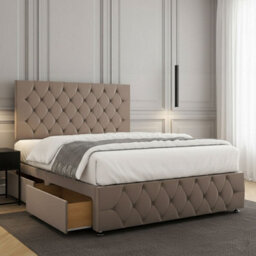REGIONAL FURNISHINGS Divan Bed Set Luxury Mink Plush Velvet 24Inch Headboard & Footboard & Mattress No Drawers In 3Ft 4Ft 4Ft6 5Ft 6Ft Sizes - thumbnail 1