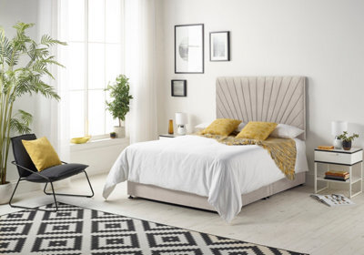 "Somnior Beds Platinum Divan Bed Set With 2 Drawers With Mattress & 30"" Headboard - Plush Velvet, Silver, 4Ft6 Double" - image 1