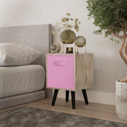 Urbn-Living Urbnliving 51Cm Height Antique Oak Wooden Cube Storage Bookcase Light Pink Inserts Scandinavian Black Legs