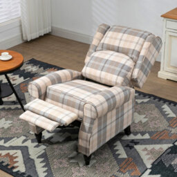 Homcom Recliner Chair For Living Room Wingback Chair With Padded Armrest Khaki - thumbnail 7