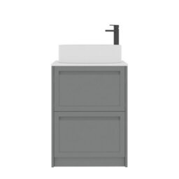 Royal Bathrooms Royal Bathroom Elmore 600mm Matt Pebble Grey Freestanding Bathroom Vanity Unit 2 Drawer Plain White Worktop With Peak Basin - thumbnail 7