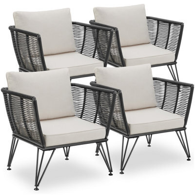 Tectake Garden Chair Sundo - Thick Seat Cushions, Removable Cushion Covers - Anthracite - Set Of 4 - image 1