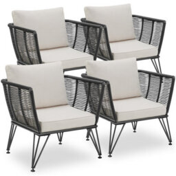 Tectake Garden Chair Sundo - Thick Seat Cushions, Removable Cushion Covers - Anthracite - Set Of 4 - thumbnail 1