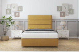 "Sloomy Texas Mustard Plush Divan Bed With Mattress 2 Drawers Same Side With 54"" Floor Standing Headboard 4' Small Double" - thumbnail 1