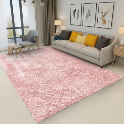 Bedlooms Pink Non-Slip Shaggy Rug 160X230Cm, Modern Area Rug Living Room Bedroom Hall Rugs
