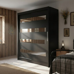 Westa Xiii 150 Cm Sliding Door Wardrobe With Mirrors Black - thumbnail 2