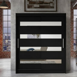 Westa Xiii 150 Cm Sliding Door Wardrobe With Mirrors Black - thumbnail 1